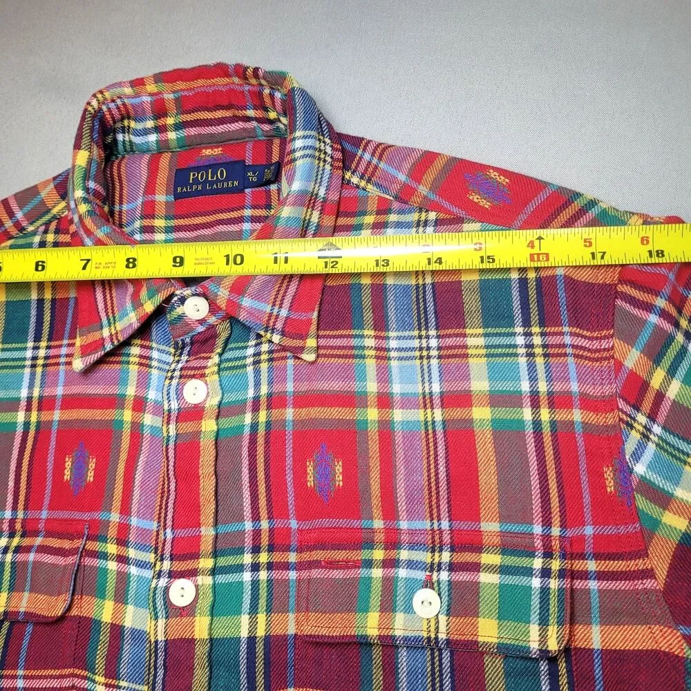 Polo Ralph Lauren Shirt Mens XL Multi Plaid Button Down Flannel Madras Navajo